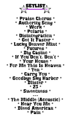 Jimmy Eat (My) World - Clubkonzert in Köln, Setlist